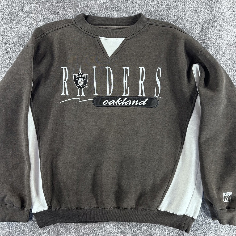 Vintage 90s Logo 7 Oakland Raiders Sweatshirt NFL Crew Neck Black Size Medium - Picture 3 of 10